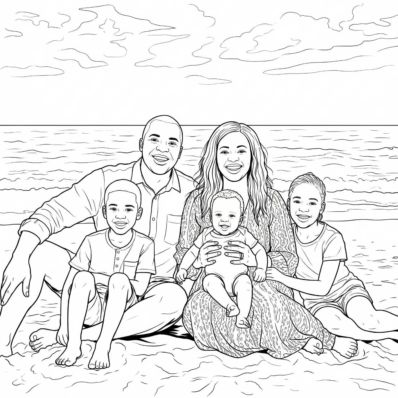 Line-art colouring page version of the child