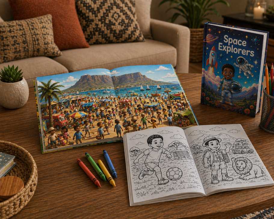 Standard bundle with hardcover storybook, softcover colouring book and hardcover find my family book