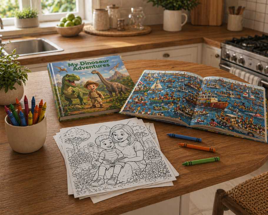 Starter bundle with softcover storybook, digital colouring book and softcover find my family book
