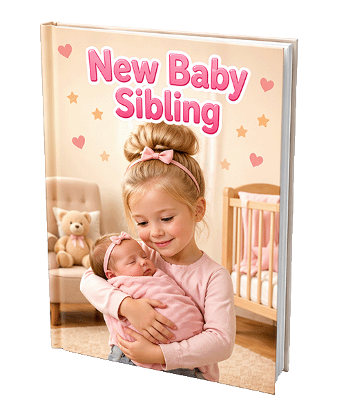 New Baby Sibling — personalized children's storybook cover mockup